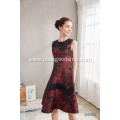 2021 New Latest Design Round Neck Dark Red Printed Party Dress A-line Sleeveless Hand make Beading Flower Printed Evening Gown